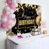 Lofaris Black Gold Balloons Ribbons Happy Birthday Backdrop